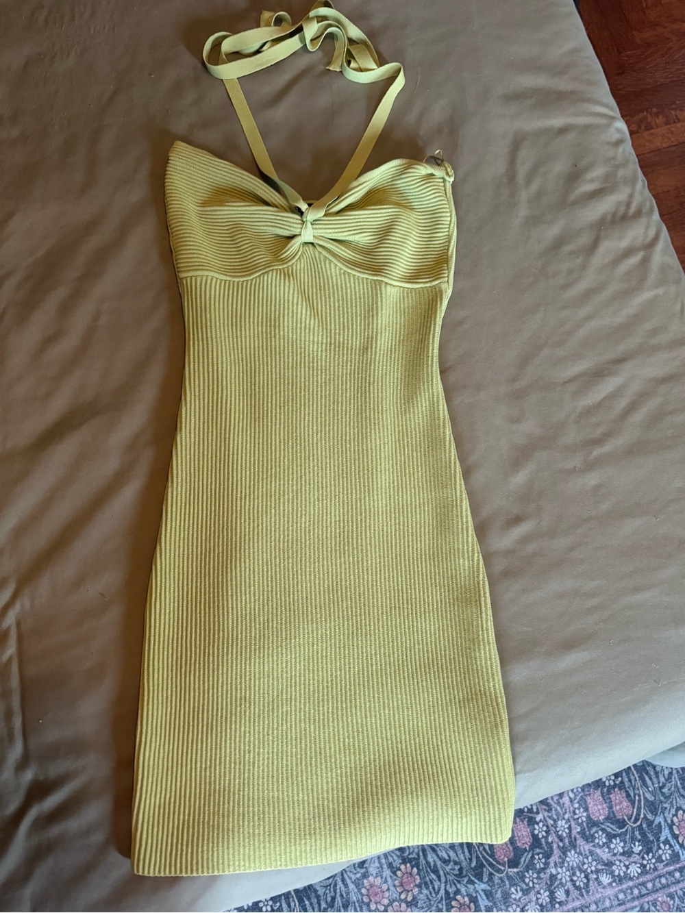 Windsor Yellow Ribbed Halter Mini Dress